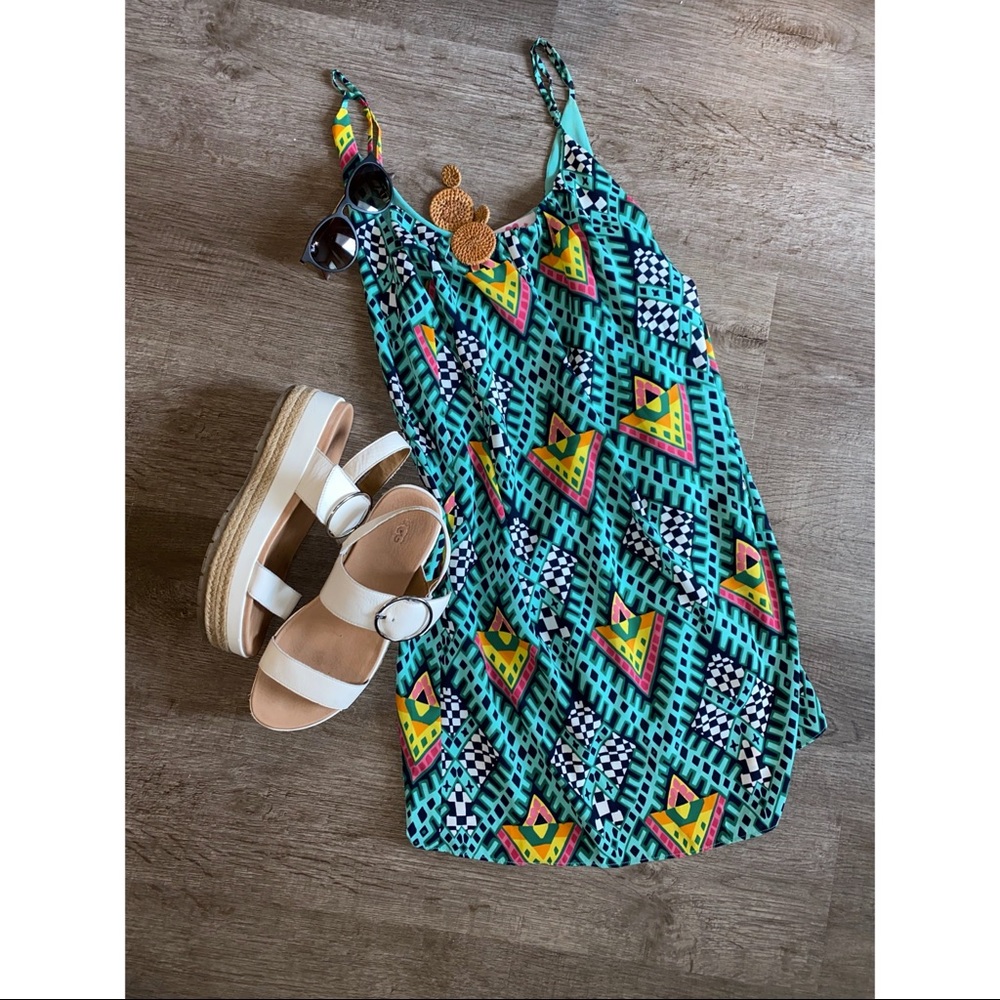 Teal Geometric Patterned Sundress or Swim Cover Up